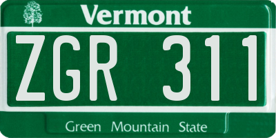 VT license plate ZGR311