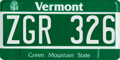 VT license plate ZGR326