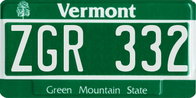 VT license plate ZGR332
