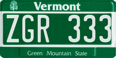 VT license plate ZGR333