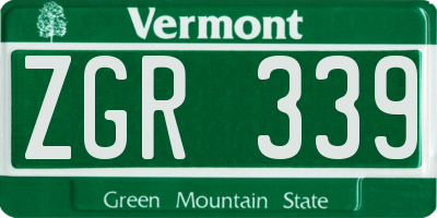 VT license plate ZGR339