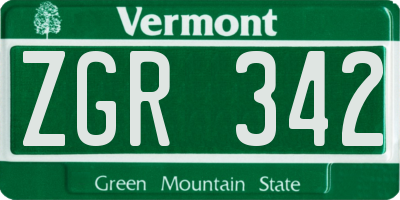 VT license plate ZGR342