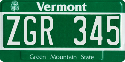 VT license plate ZGR345