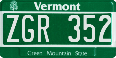 VT license plate ZGR352