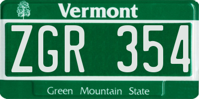 VT license plate ZGR354