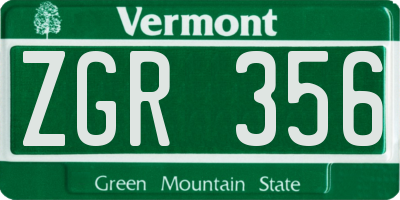 VT license plate ZGR356