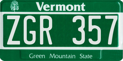 VT license plate ZGR357