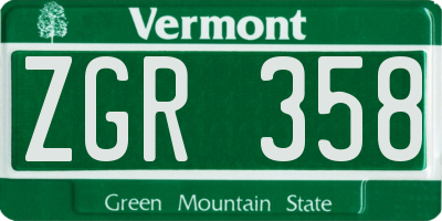 VT license plate ZGR358