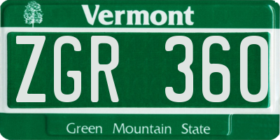 VT license plate ZGR360