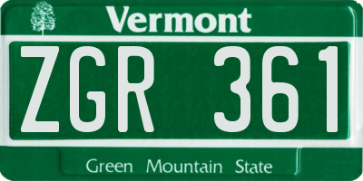 VT license plate ZGR361