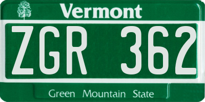 VT license plate ZGR362