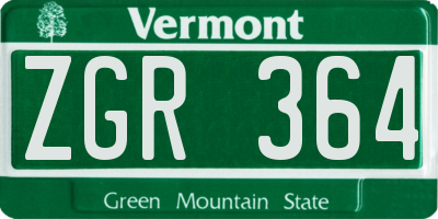 VT license plate ZGR364