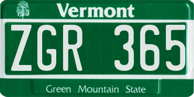 VT license plate ZGR365