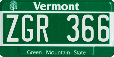VT license plate ZGR366