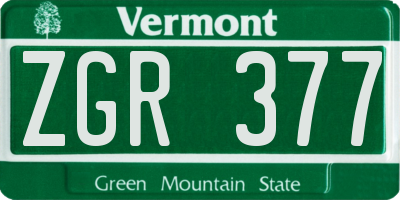 VT license plate ZGR377
