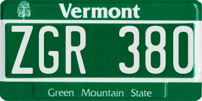 VT license plate ZGR380