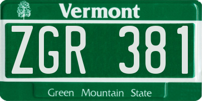 VT license plate ZGR381