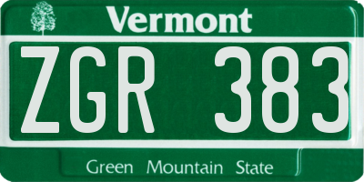 VT license plate ZGR383