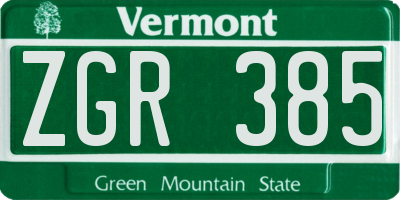 VT license plate ZGR385