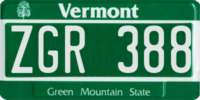 VT license plate ZGR388