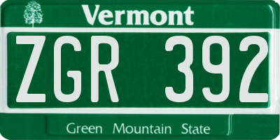 VT license plate ZGR392