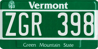 VT license plate ZGR398