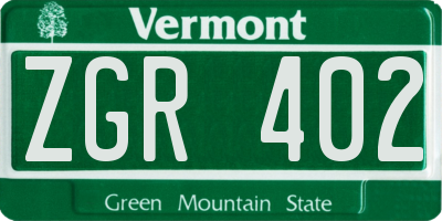 VT license plate ZGR402