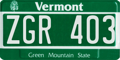 VT license plate ZGR403