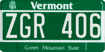 VT license plate ZGR406