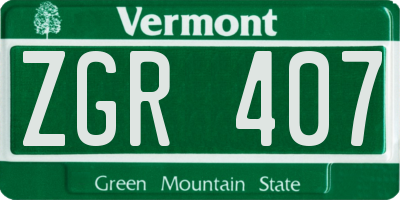 VT license plate ZGR407