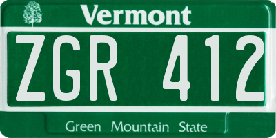 VT license plate ZGR412