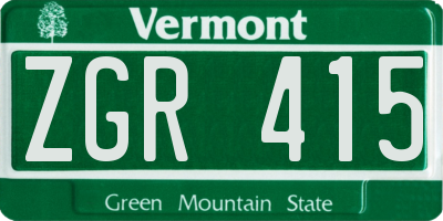 VT license plate ZGR415