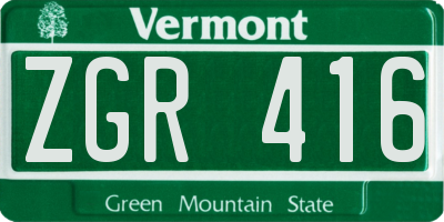 VT license plate ZGR416