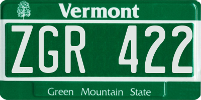 VT license plate ZGR422