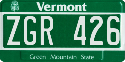 VT license plate ZGR426