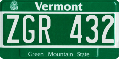 VT license plate ZGR432