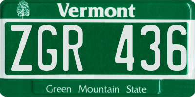 VT license plate ZGR436