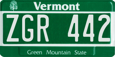 VT license plate ZGR442