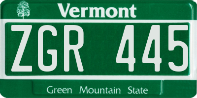 VT license plate ZGR445