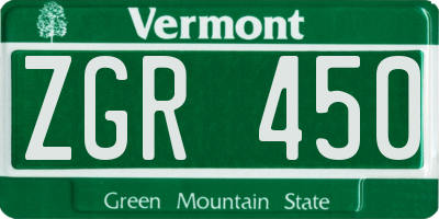VT license plate ZGR450