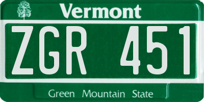 VT license plate ZGR451