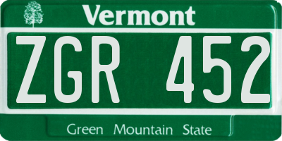 VT license plate ZGR452