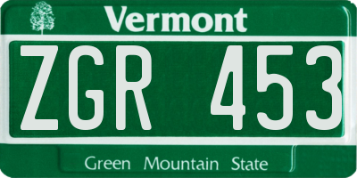 VT license plate ZGR453