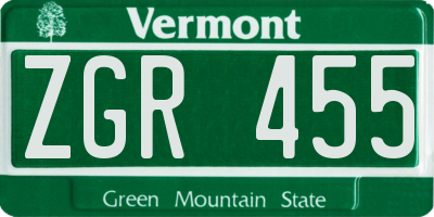 VT license plate ZGR455