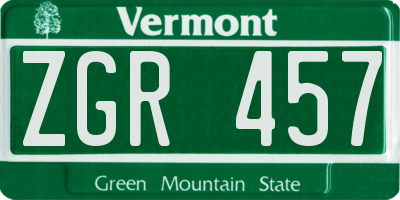 VT license plate ZGR457