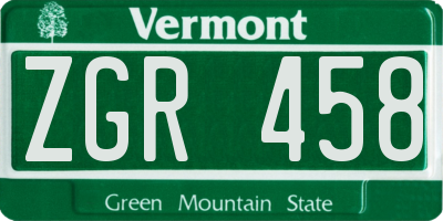 VT license plate ZGR458