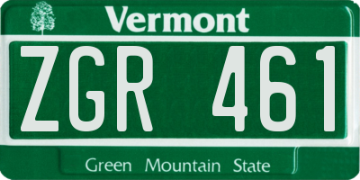 VT license plate ZGR461