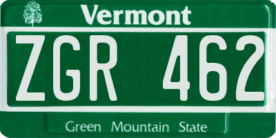 VT license plate ZGR462