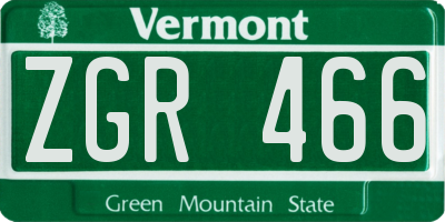 VT license plate ZGR466