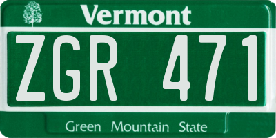 VT license plate ZGR471